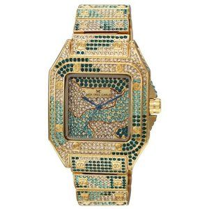 54mm Montres Carlo Men's Rapper Hip Hop Luxury Gold Blue Stones Clubbing Watch